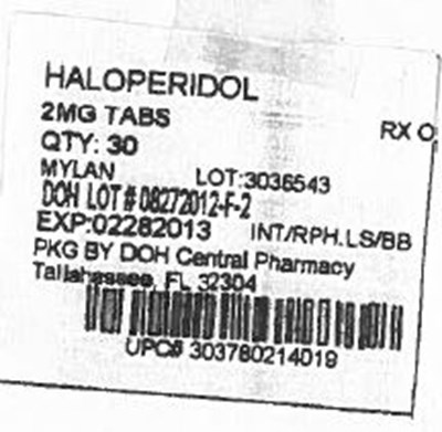 Haloperidol Tablets 2 mg Bottles (Haloperidol 2mg Mylan)